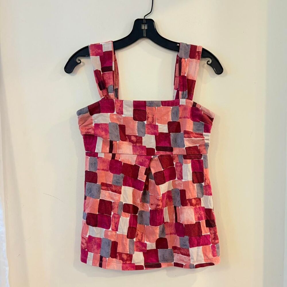 Patchwork Babydoll Tank Pink Red Gray Sz Small Ann Taylor Boho Cottagecore Prep